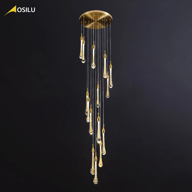 Современная роскошная лестничная люстра в форме капли воды хрустальные длинные люстры для лестницы современная