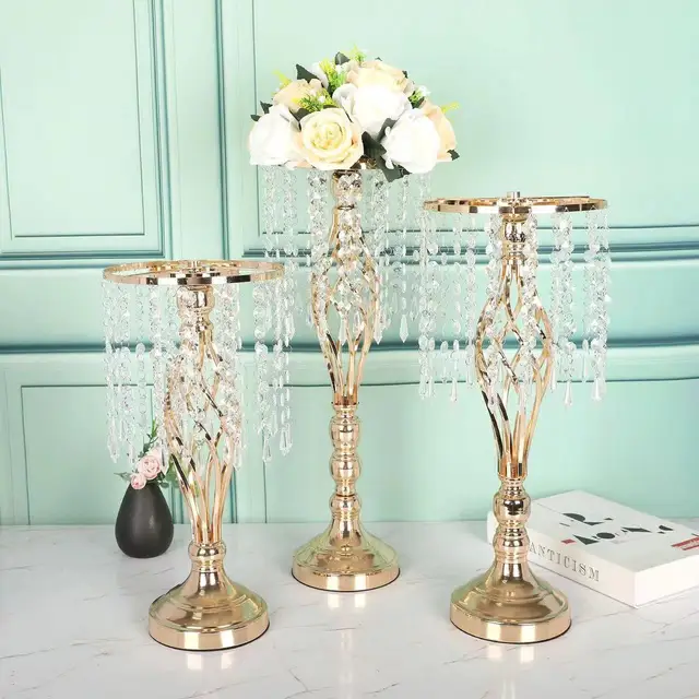 Luxury Wedding Props Romantic Table Centerpiece Flower Stand Crystal Candlestick Ornaments Tables Decorations Supplies