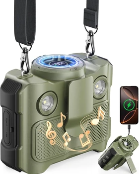 Portable Waist Fan 5 Speeds with Bluetooth Speaker Flashlight Strong Airflow Lanyard Belt for Outdoor Work Camping