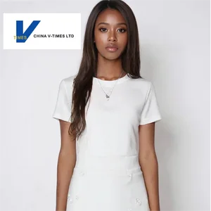 China V-Times Women's Casual Summer Slim-Fit T-Shirt Right-Shoulder Round-Neck Short-Sleeve Hollow Lace Bow Top Sweet Girl Style