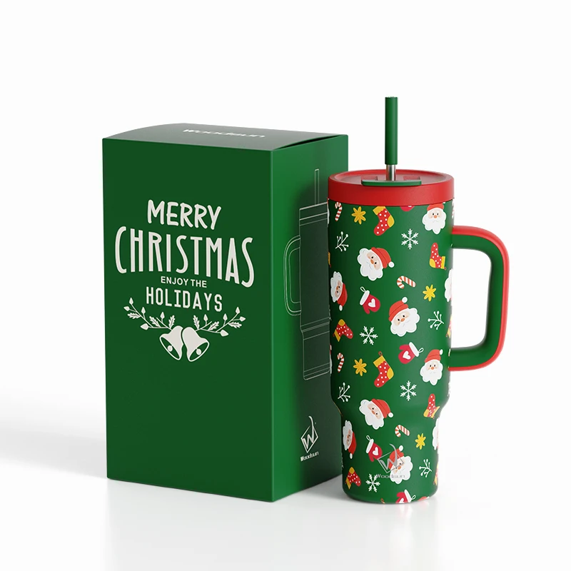2025 Kerstcadeau Auto Portabele Koffiemug Op Maat Gemaakte RVS Tumbler 40oz met Handvat en Rietje