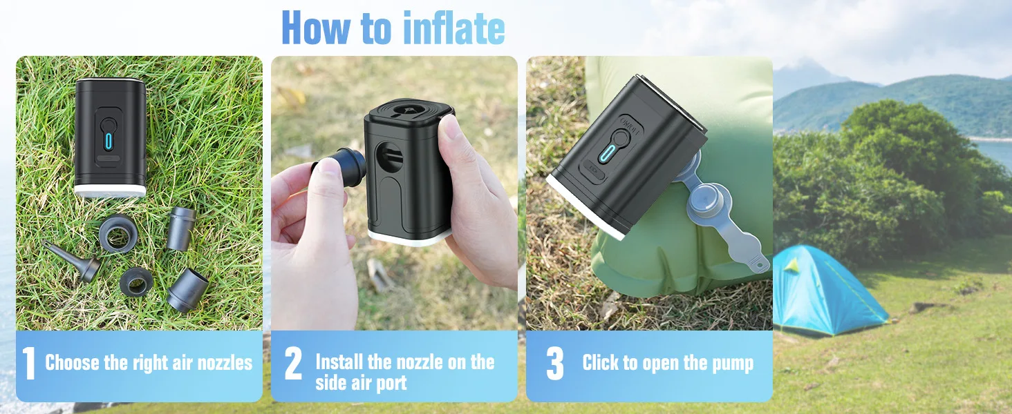 New 3 in 1 Mini air Pump, Household Electric Pump, Small, Fast and Convenient Suction Dual-use Outdoor Camping Light