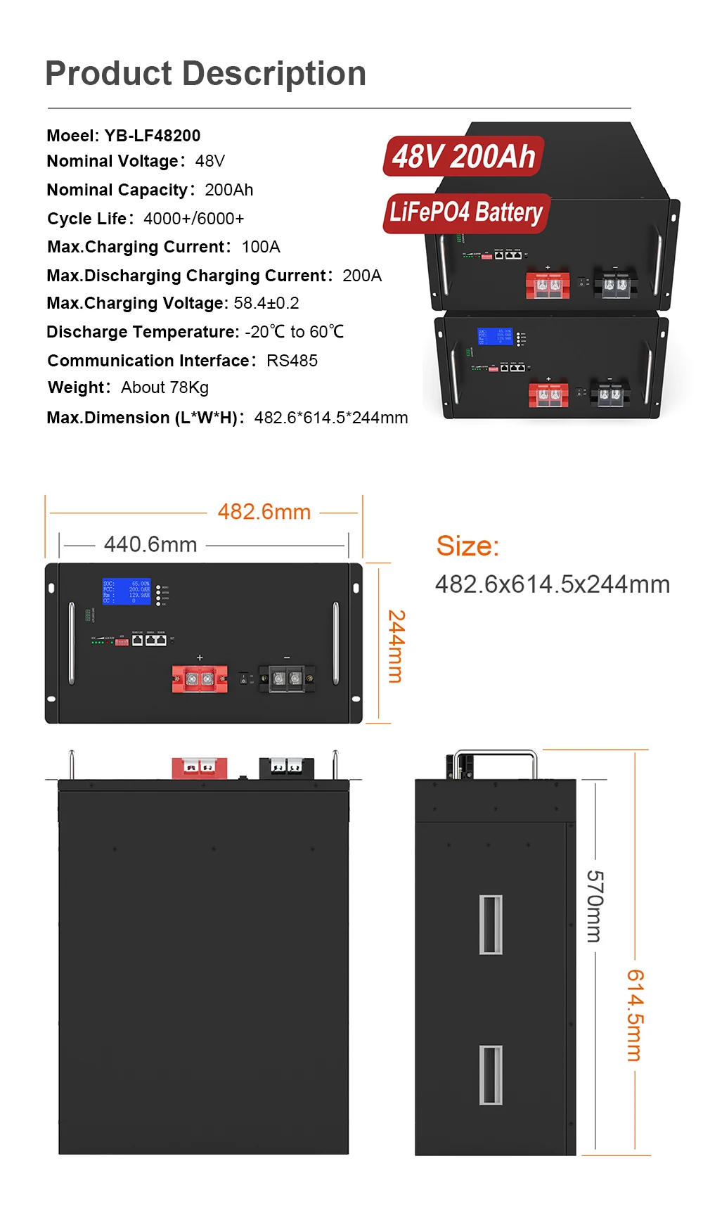 Smart Off-Grid Storage Energy Storage System ESS 48v 200ah 10kwh Storage Lfp 5 Years Warranty Lifepo4 Battery