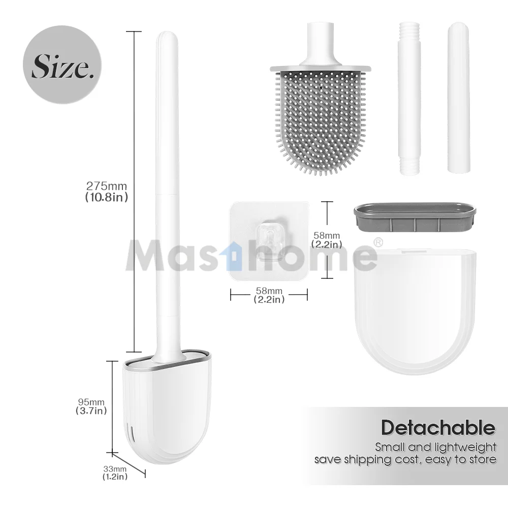 Mathome  New Design Soft TPR Rubber Flat Head Toilet Brush Long Handle Silicone Toilet Cleaning Brush for Bathroom
