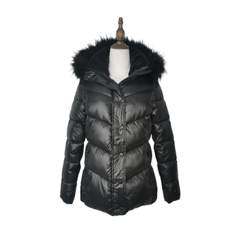 Alephan ladies cotton jacket leather collar warm winter waterproof medium length quilted simple faux fur coat women
