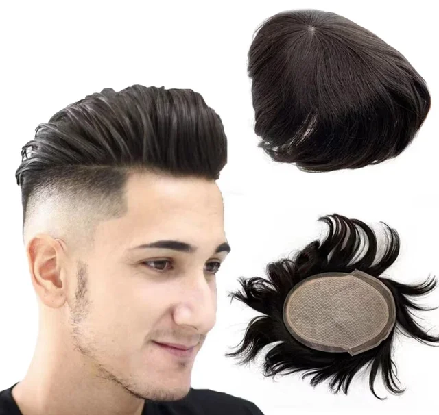 Hot Sale Men's 6 Inch Natural Black Toupee Male Hair Prosthesis Replacement System Hot-selling Human Hairpiece Wigs for Men
