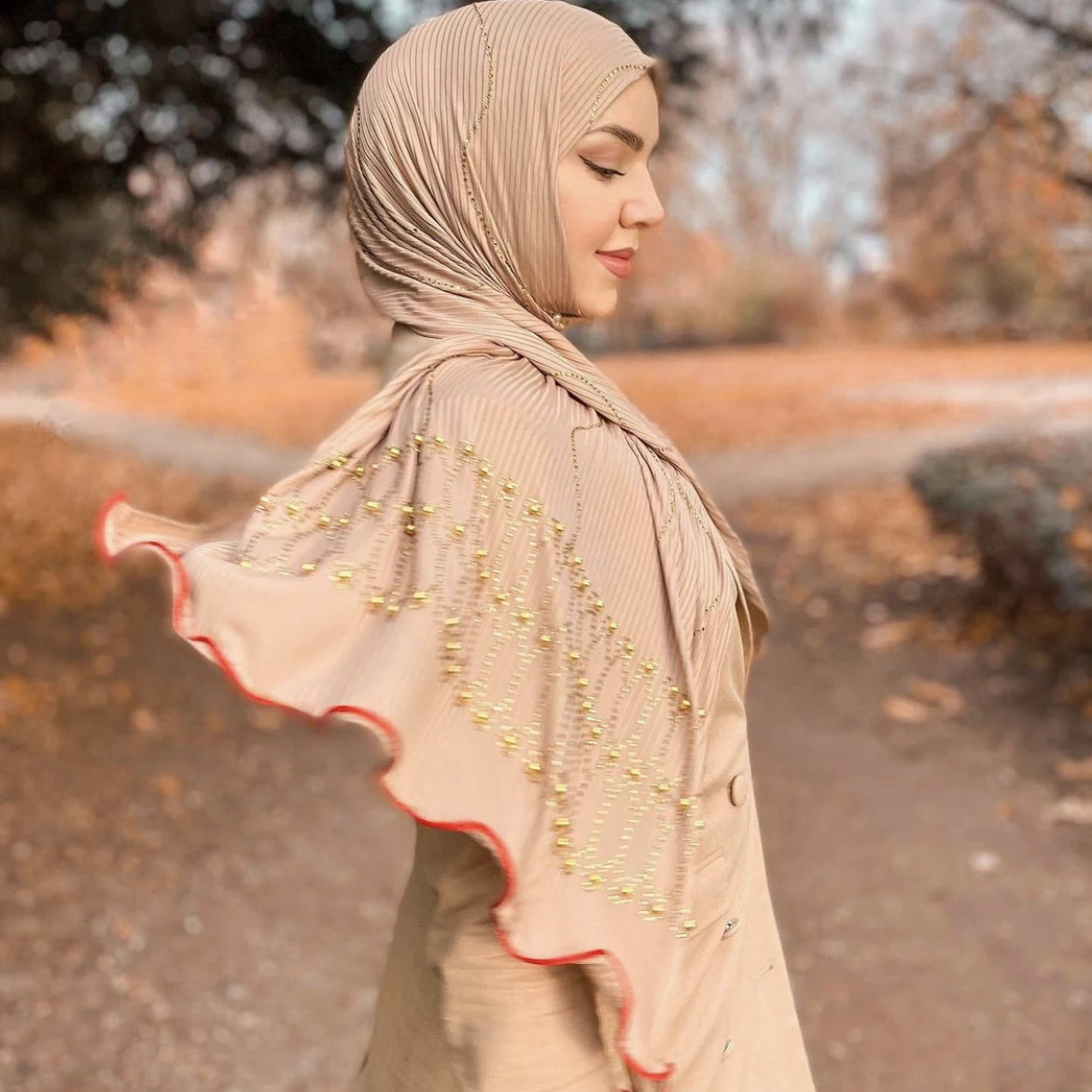 Suitable Summer Spring Organic Jersey Scarf Heavy Quality Jersey Rhinestone  Long Scarf Women Hijab With Pearls