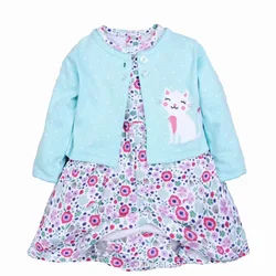 Весенняя одежда для маленьких девочек, комплект одежды для маленьких девочек, детская шаль + платье, Детская Хлопковая одежда, комплект из двух предметов, костюм для малышей