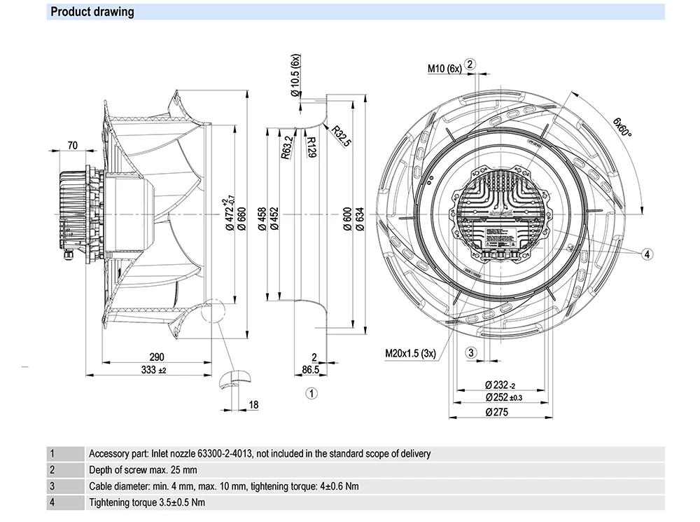 Centrifugal Fan, R3G630-RB21-01, 2700W, 725Pa, IP54 - detail 4
