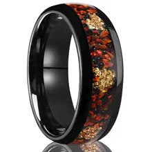 Wholesales 8mm Gold Leaf Inlaid Fashion Jewelry Fried Opal Tungsten Ring Classic Black Tungsten Men Ring Custom Couple Wed Rings