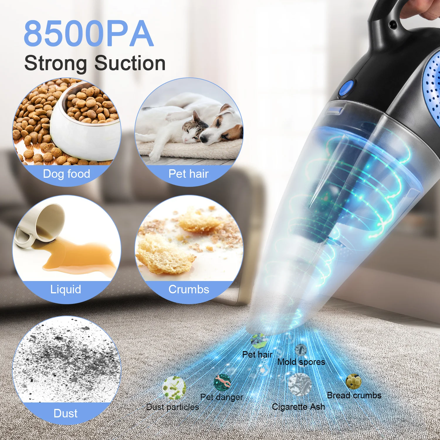 MOOSOO M4 Wet and Dry Rechargeable Handheld Vacuum Cleaner Mini Powerful Handheld Compact Vacuum Cleaner 2In1 Portable Car Vac