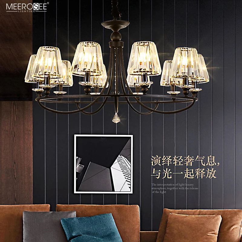 Meerosee Round Modern Rustic Crystal Chandelier Hanging Ceiling Light with Adjustable Chain for Dining Room Farmhouse MD86799