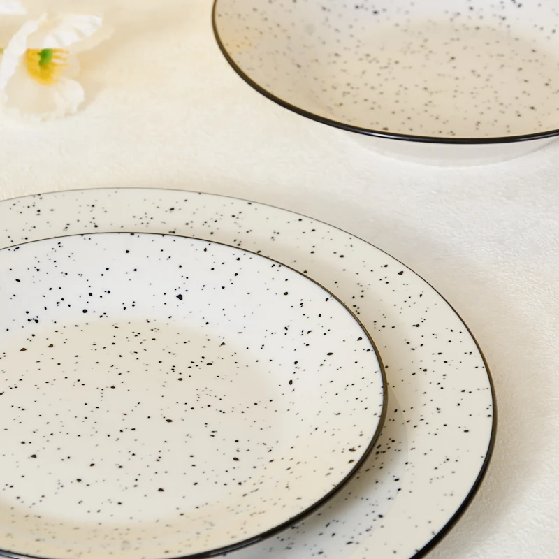 Luxury Europe Style White Glazed Porcelain Tableware Sesame Dot Print Daily Household Ceramic Dinnerware Sets for Home Use