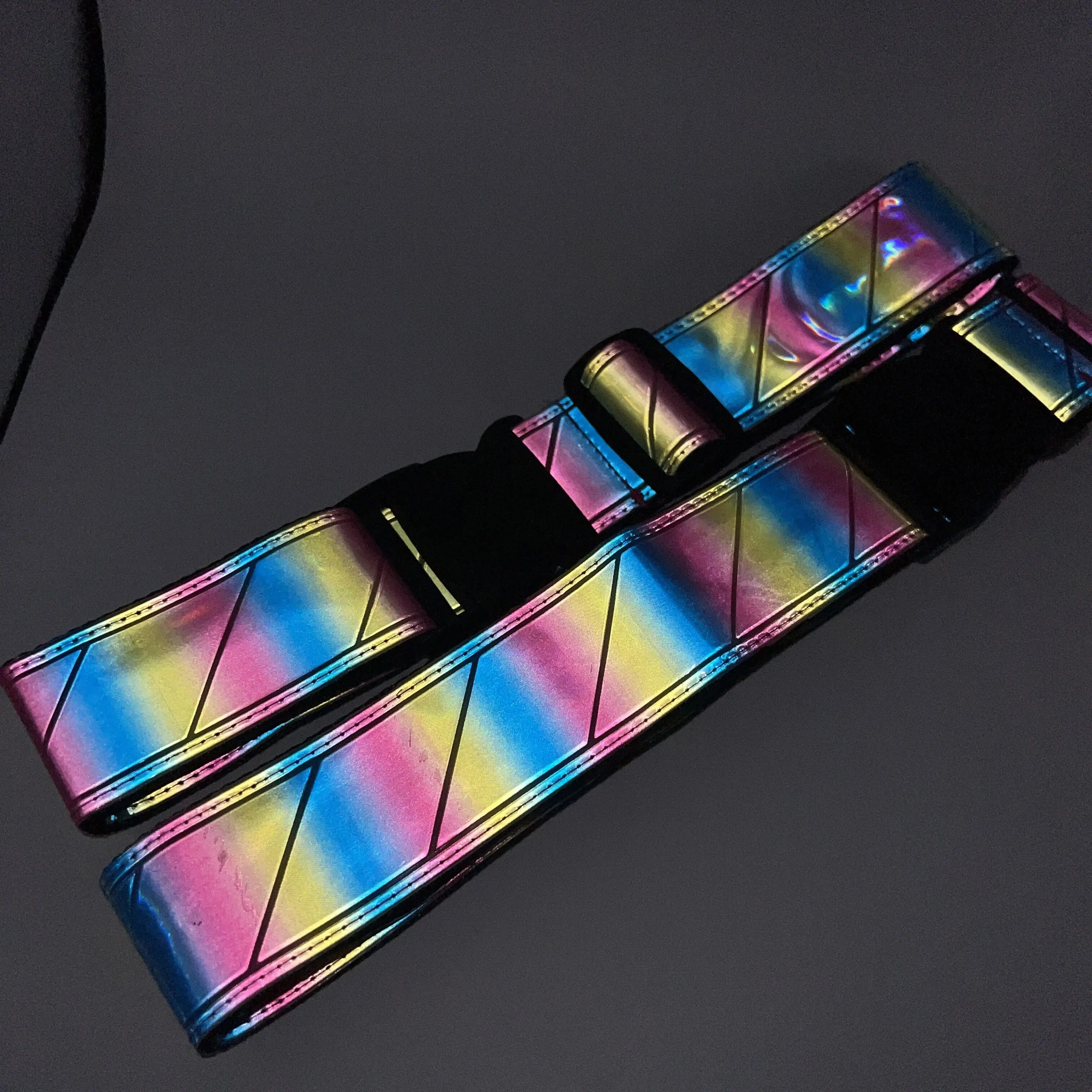 Vinyl hologram rainbow waistcoat belt pvc harness strap goth rave festival strap Custom PVC Reflective Waist Belt - High Visibility Safety main image 3