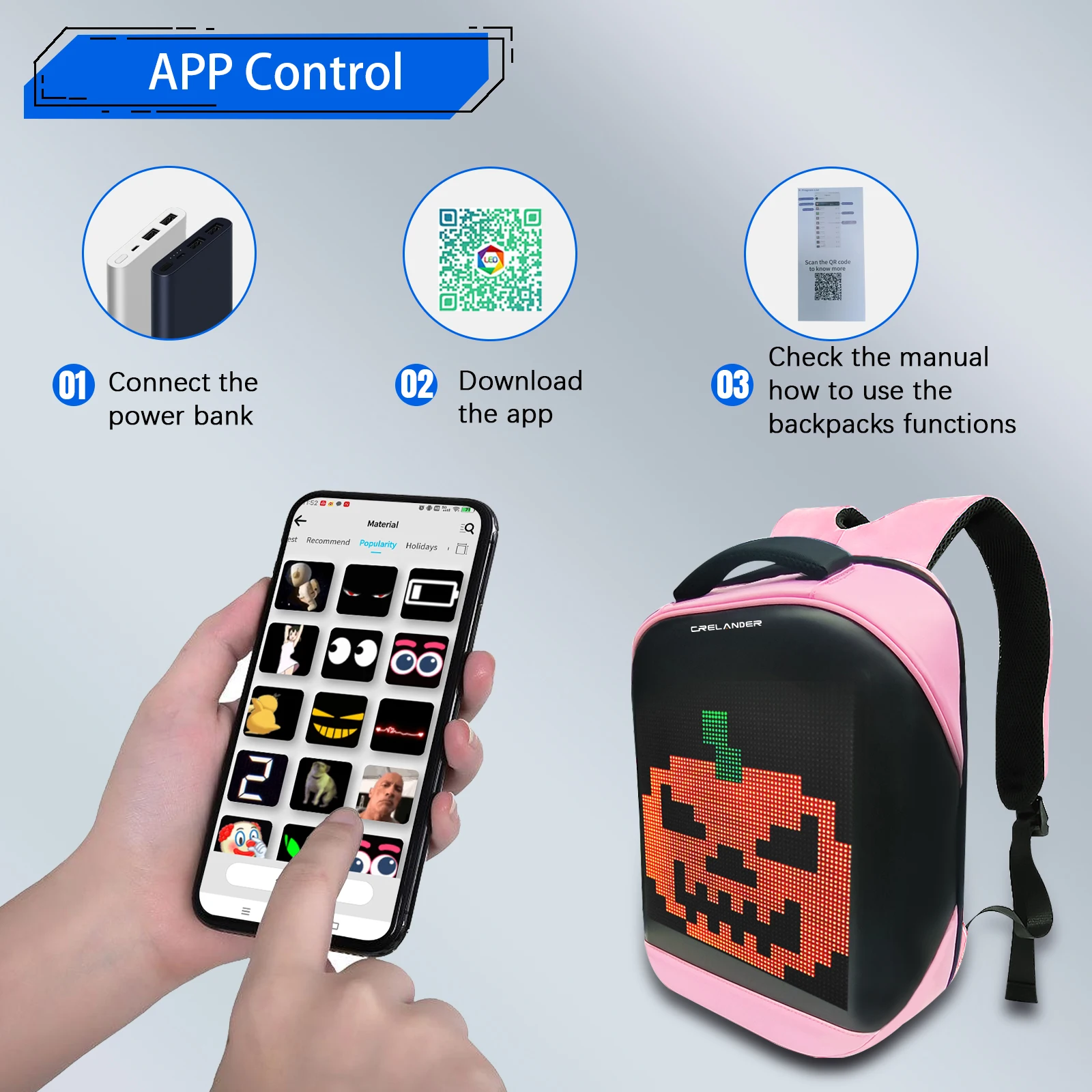 CRELANDER Wholesale Smart LED Backpack Programmable DIY Custom Led Light Backpack for Advertising Travel Outdoor