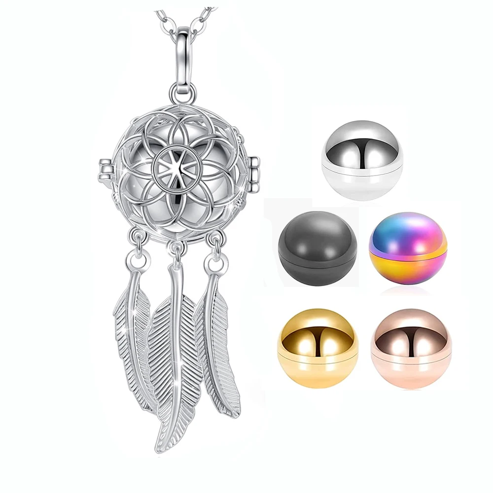 Cremation Jewelry Urn Necklace for Ashes for Women Men Feather Keepsake Dream Catcher Hollow Pendants in Memory of Human Pets