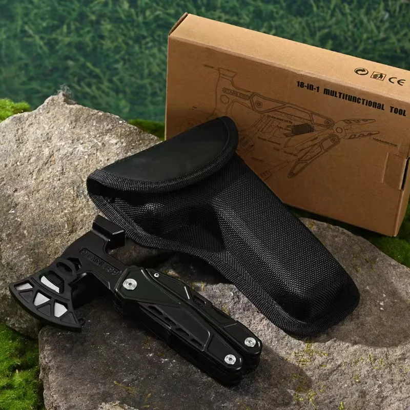 Customized OEM Outdoor Camping Survival Kit Multi-Tool with Stainless Steel Axe Hammer Knife Pliers Screwdriver in Nylon Sheath