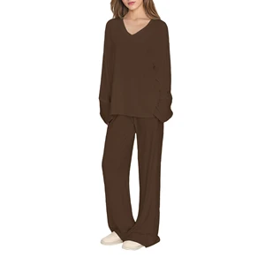 Casual Bamboo Viscose Women's Pajamas Soft Lounge Wear Set Ladies Sleepwear Set Loungewear V Neck Pyjamas