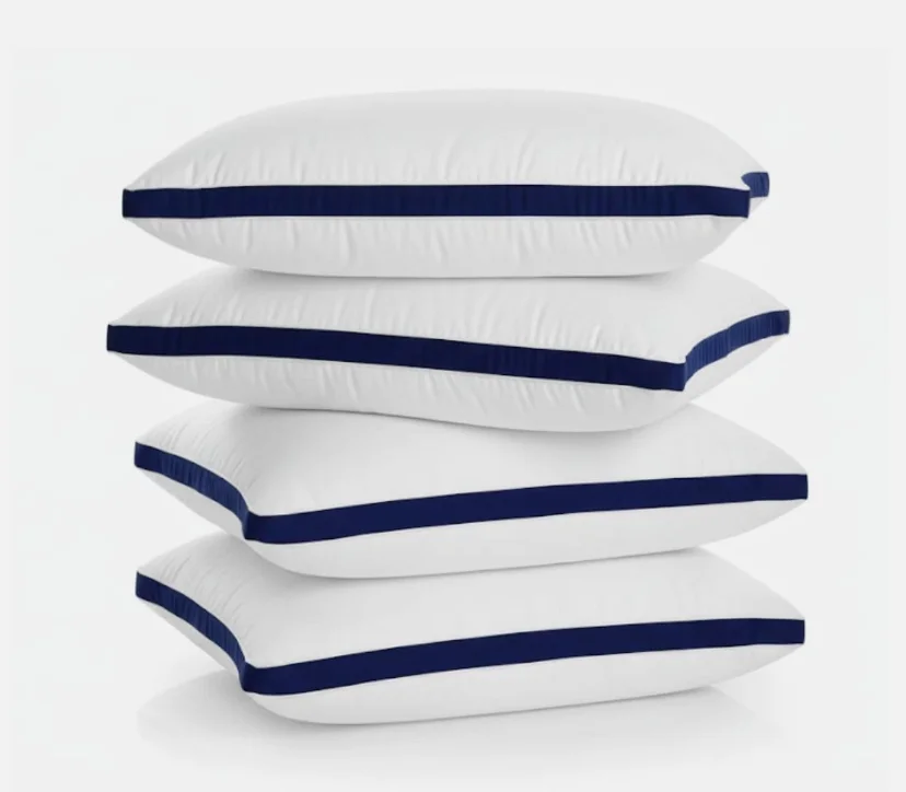 Großhandel OEKO 100% Baumwollstoff 2-Zoll-Einschlag-Design Weiche Flauschige Queen-Size Polyesterfaser-Füllung Schlafkissen
