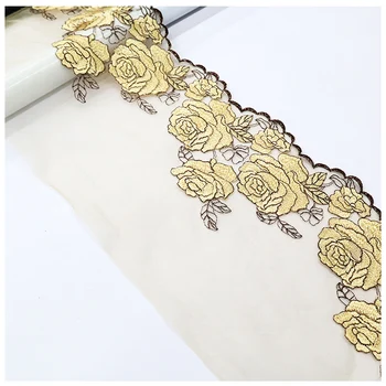 Gorgeous gold embroidered thread with lace embroidery for underwear lace trim