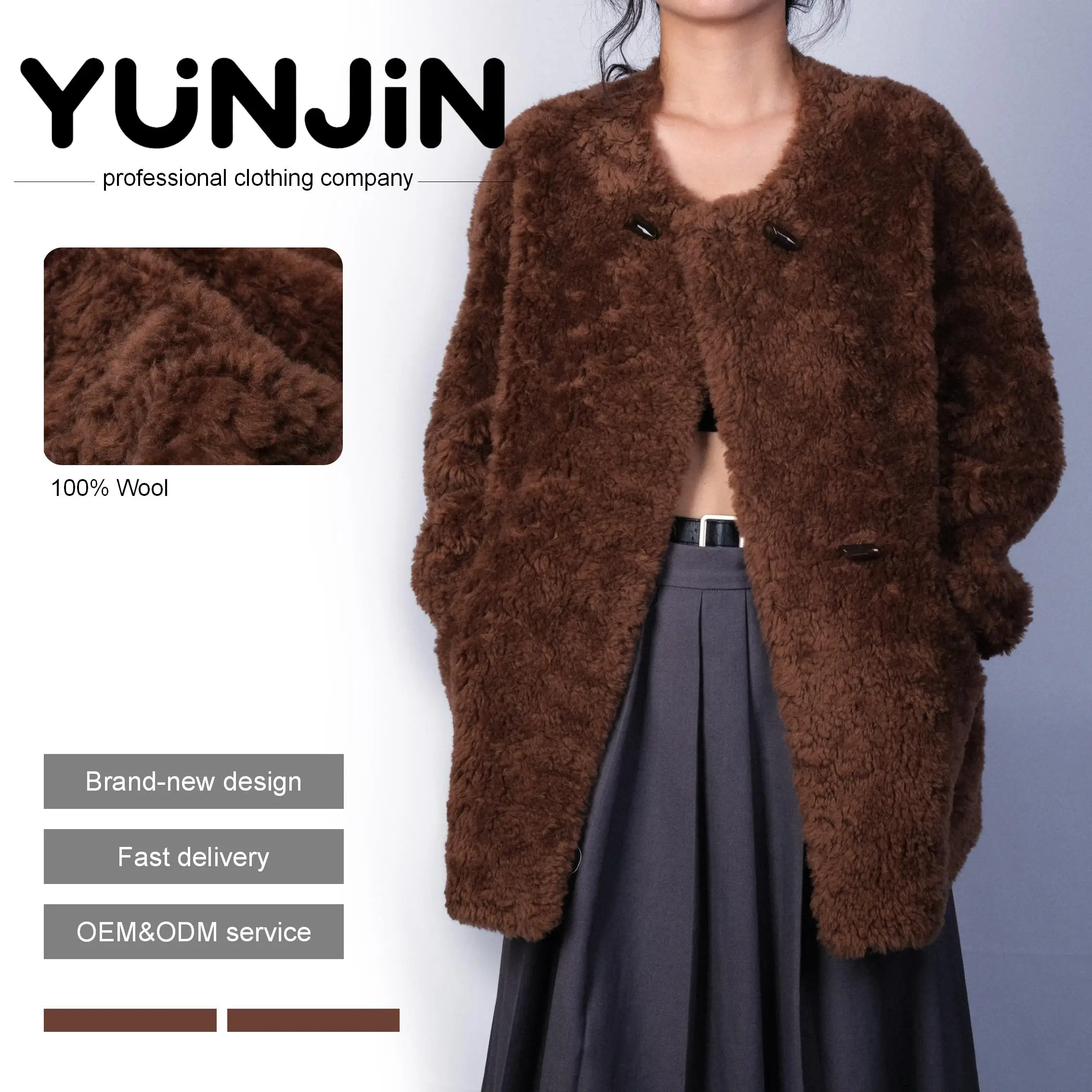 YUNJIN New Design Luxury Women's Claw Button Wool