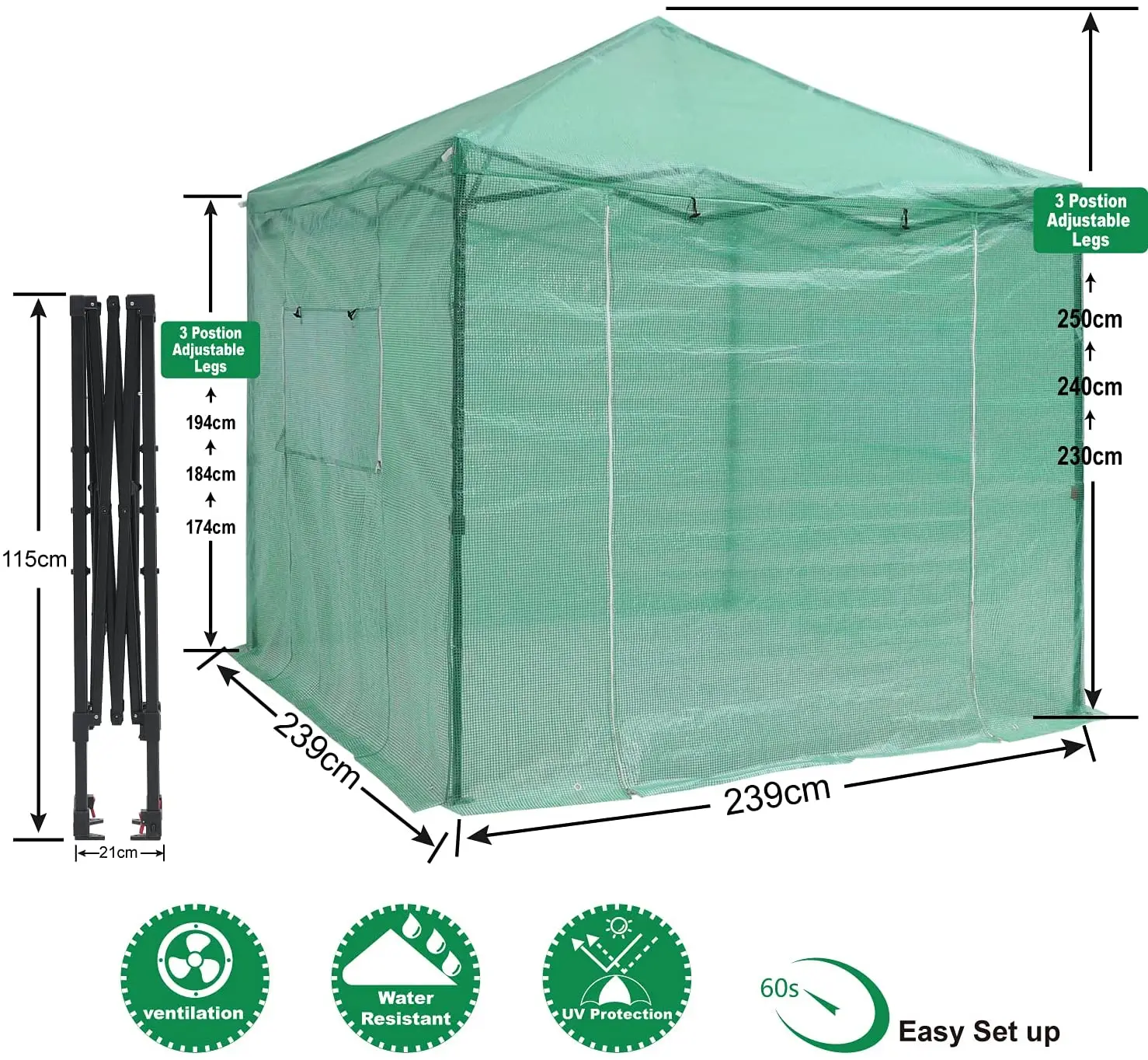 6x4ft 8x8ft 6x8ft Pop Up Greenhouse Walk-in Garden Green House Tent For ...