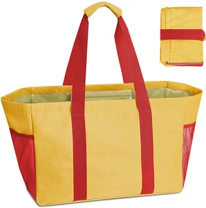 Custom Logo Durable Polyester Foldable Extra Large Eco Storage Tote Grocery Shopping Bags with Letter Pattern Reusable