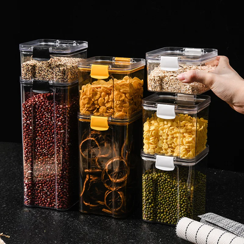 Different Capacity Plastic Sealed Cans Kitchen Storage Box Transparent ...