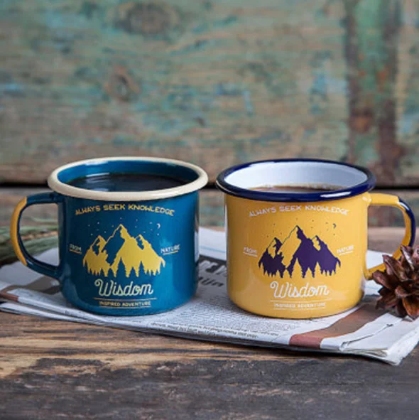 350ml Custom Camping Metal Mug With Colorful Handle Creativity Coffee