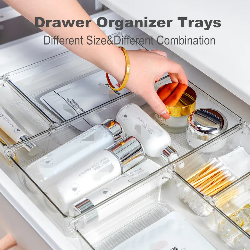 Clear Plastic Drawer Organizer Trays For Makeup Office Desk Bathroom