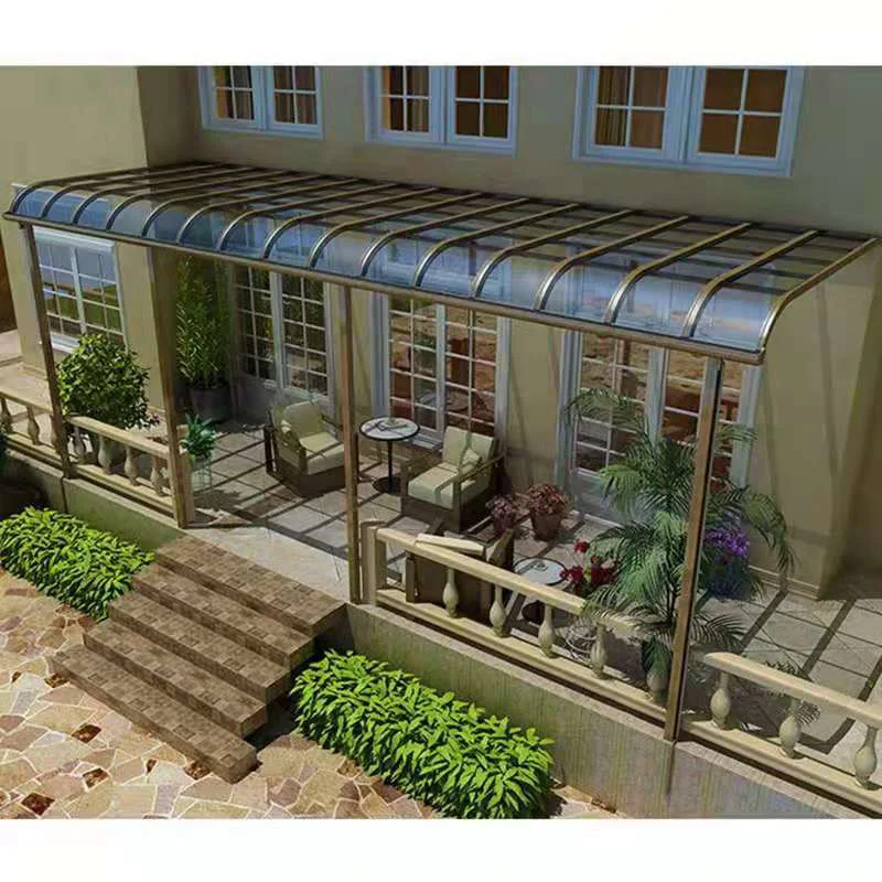 Customized Polycarbonate Aluminum Alloy Roof Light Grey Patio Cover Curve Roof Canopy