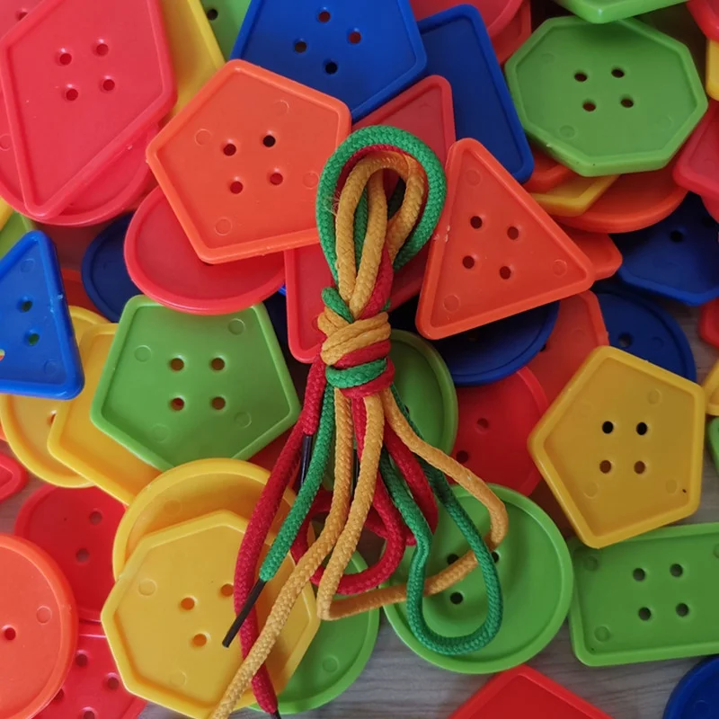 
Пластиковые пуговицы, нить, формы, красочная гео-форма, нить, игрушки для детей 