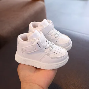 High Quality Children's PU Leather Sports Small White Shoes Boys Students Casual High Top Shoes Sneakers