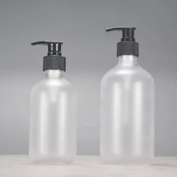 LOW MOQ 10pcs 300ml 500ml plastic bottle Shower Gel Bottle PET Frosted Clear Round Shape Shampoo Bottle Pump