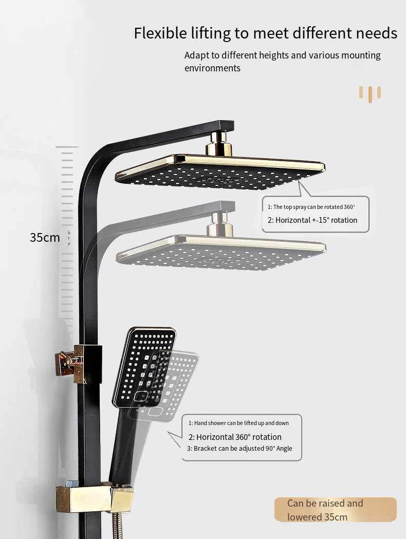 Bath Faucet Shower Sets Body Space Aluminum New Design Bathroom Wall Mounted Whole Black Gold Clear Sale Ceramic Style Time Hand details