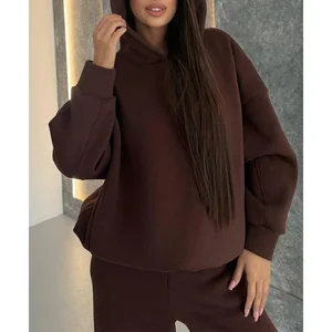 Custom Solid Color Long Sleeve Hoodies and Jogging Wide Leg Pants Set Gym Fitness Sports Outfit 2pcs Women Ropa Deportiva Mujer
