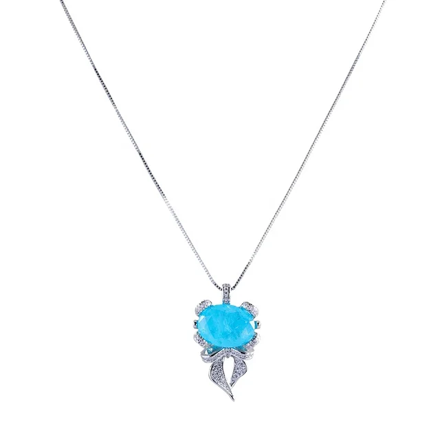 Sea Blue Vintage Style Necklace with 3A Zircon Grade Copper Link Chain Pendant for Wedding Party and Gift (N0496)