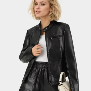 Fashionable Womens Short Style Faux Leather Biker Jacket Manufacturer Oem Odm Custom Made
