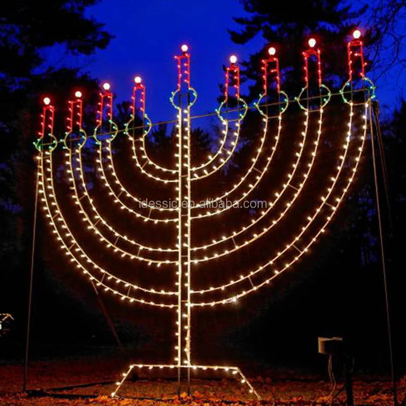 Outdoor 3d Lighted Rope Light Sculpture Menorah Hanukkah Christmas ...