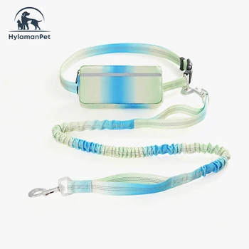 Manufacturer Hands Free Dog Leash Gradient Color Retractable Reflective Dog Running Waist Leash With bag for Walking Training