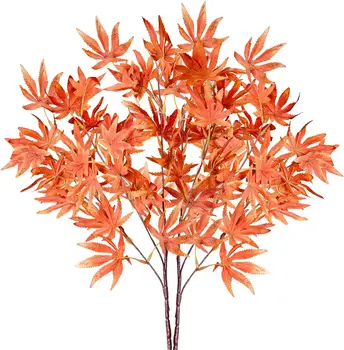 Artificial Fall Leaves with Stem Maple Leaves Autumn Christmas Branches for Home Kitchen Thanksgiving Festival Home Decoration