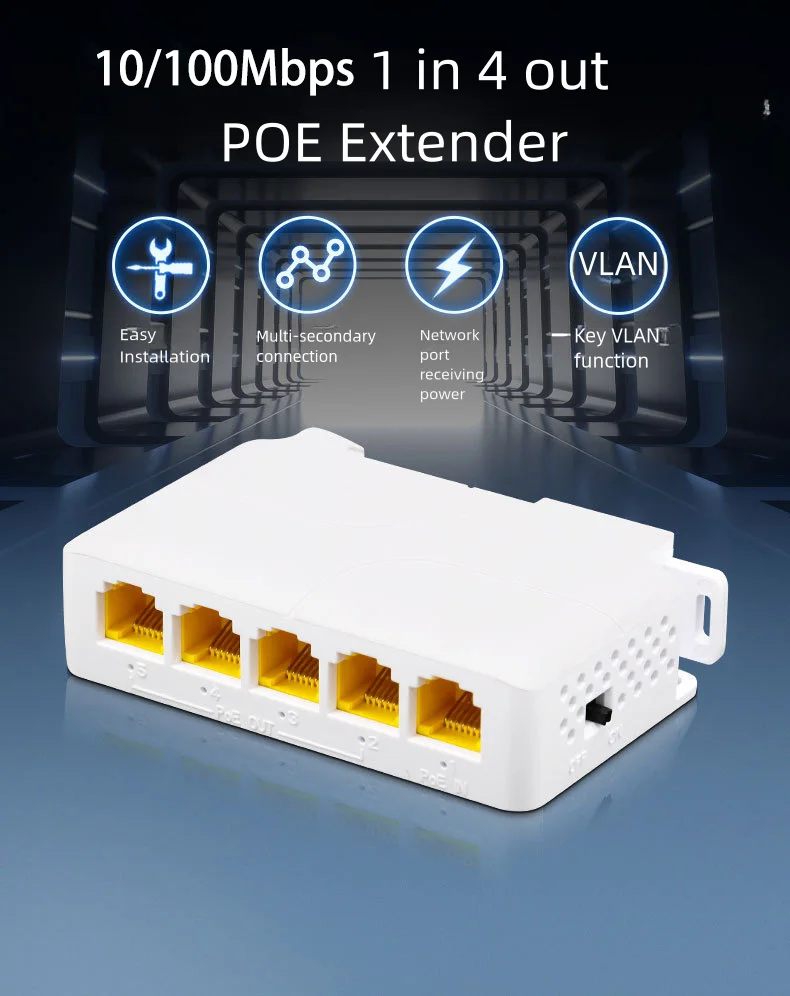 4-Port PoE Extender – 10/100M For Network AP, IP Camera, Telephone Equipment (Unbranded/Generic)