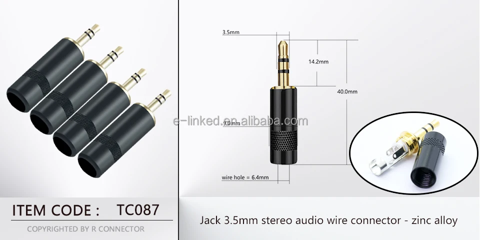 3.5mm Stereo Metal Inline Mini Jack Plug Replacement/Changeover Solder Type 