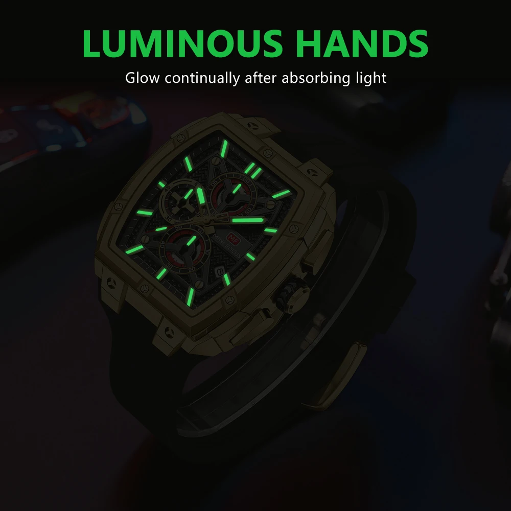 MINI FOCUS Chronograph Quartz Man New Model Watch for Men Sport Wristwatch with Black Rose Gold Silicone Strap MF0602G