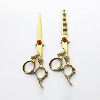 6.0 Inch Golden Red Diamond Dragon Handle Barber Scissors High-Grade Stainless Steel Straight Sharp Thin Hair Beauty Scissors