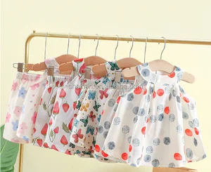 Children's Stylish Summer Two-Piece Cool Suit Sleeveless Chiffon Dress with Suspender Shorts for Girls New Model 2-8 Years