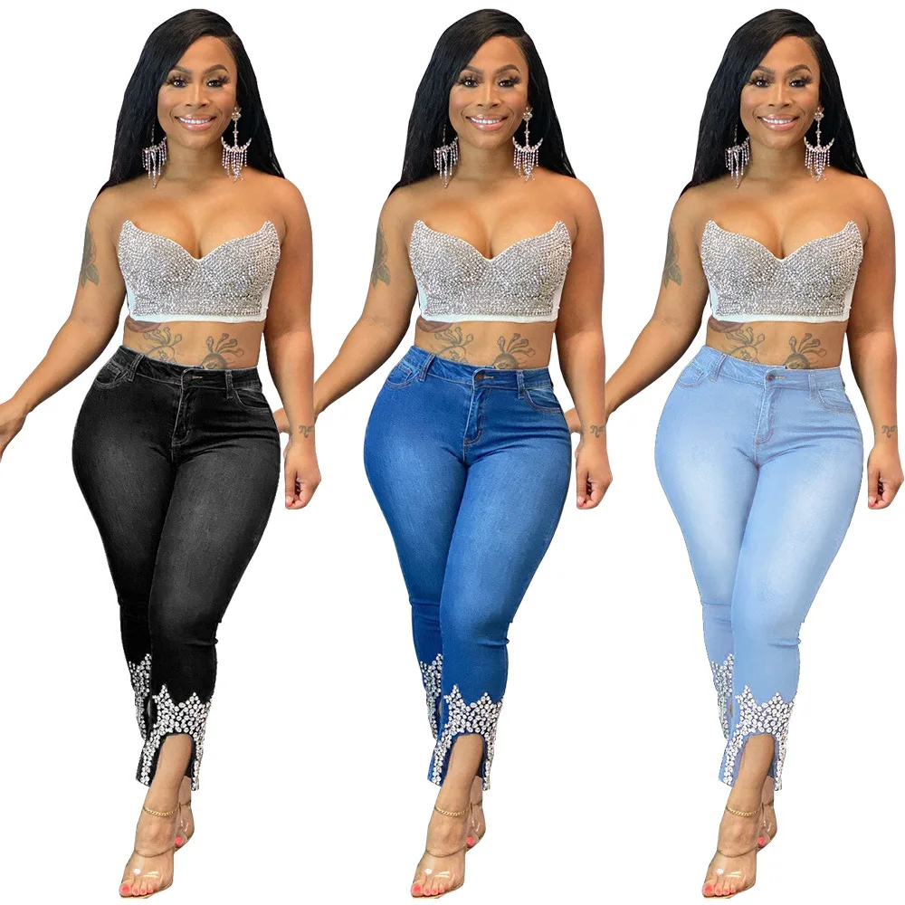 Fashion Casual Beading Sequin Denim Pants Womens Jeans Skinny Ripped - Buy  Womens Jeans Skinny Ripped,Jeans Women Denim,Blue Fashion Jogger Jeans Pants  Product on Alibaba.com