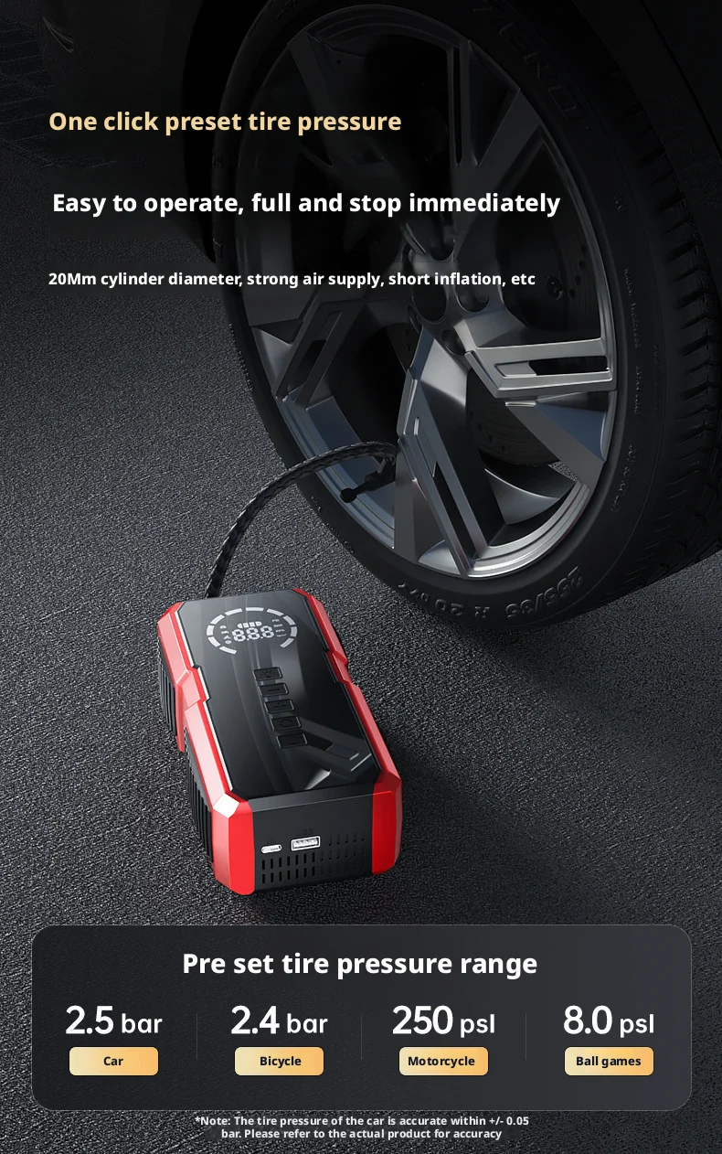 4 In1 Portable Tire Inflator Car Jump Starter With air Pump 12V 10000MAh LED Light Emergency Car Battery Jump Starter Power Bank
