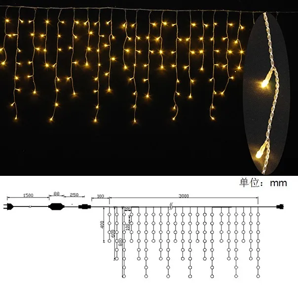 Outdoor IP44 Light Chain LED Icicle Shaped Custom Length Christmas Lights Outdoor LED Icicle Fairy Light