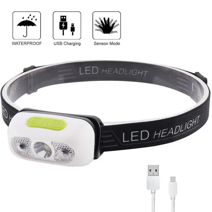 Waterproof Outdoor Camping Running Rechargeable High-power Motion Sensor Led Light Headlamp Head Torch Light manufacture